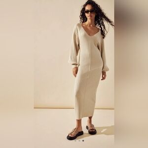NEW Free People Rosha Sweater Midi Dress In Conch